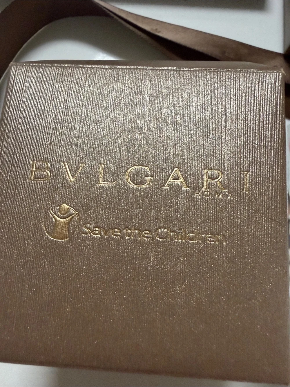 BVLGARI Rose Gold Jewelry Box with Ribbon/ save the children card and envelope